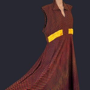 African Vibrant Red Black Yellow Maxi Dress 46 44 52
